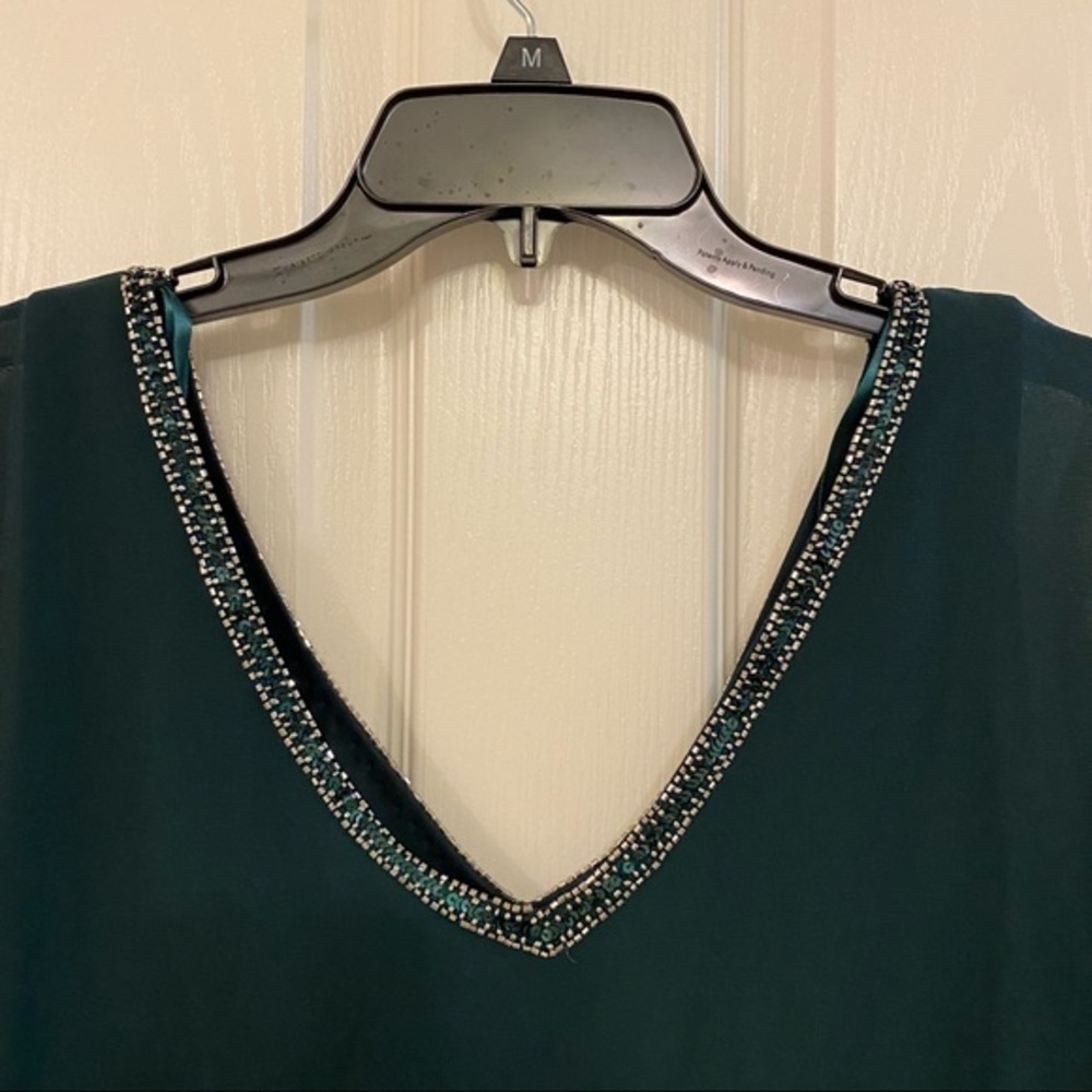 J Kara Asymmetrical-Overlay Embellished Dress in Hunter Green - Picture 7 of 11